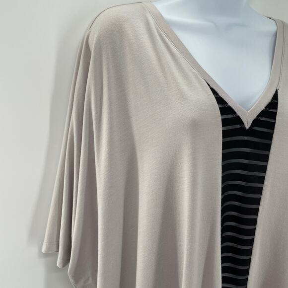 SUKI + SOLAINE Gray Dolman Sleeve V-Neck Sheer Center Oversize Blouse Top S - Picture 5 of 11